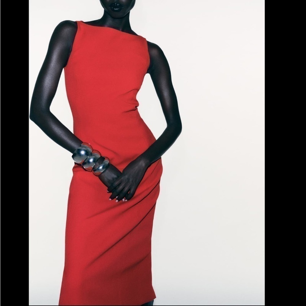 ZARA SLIT RED MIDI DRESS - BRAND NEW WITH TAG.